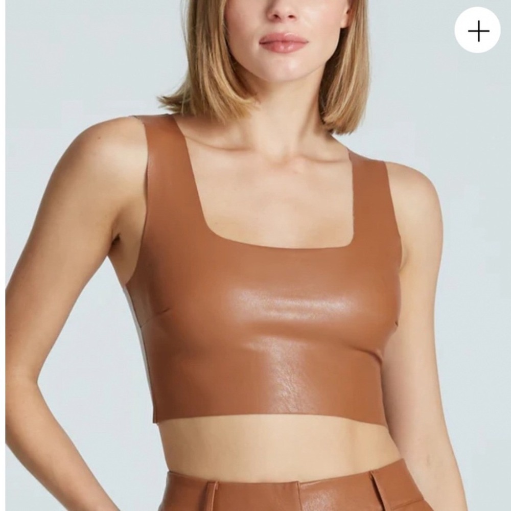 NWT Commando Faux Leather Crop Top Brown Sleeveless Square Neck Stretch Large